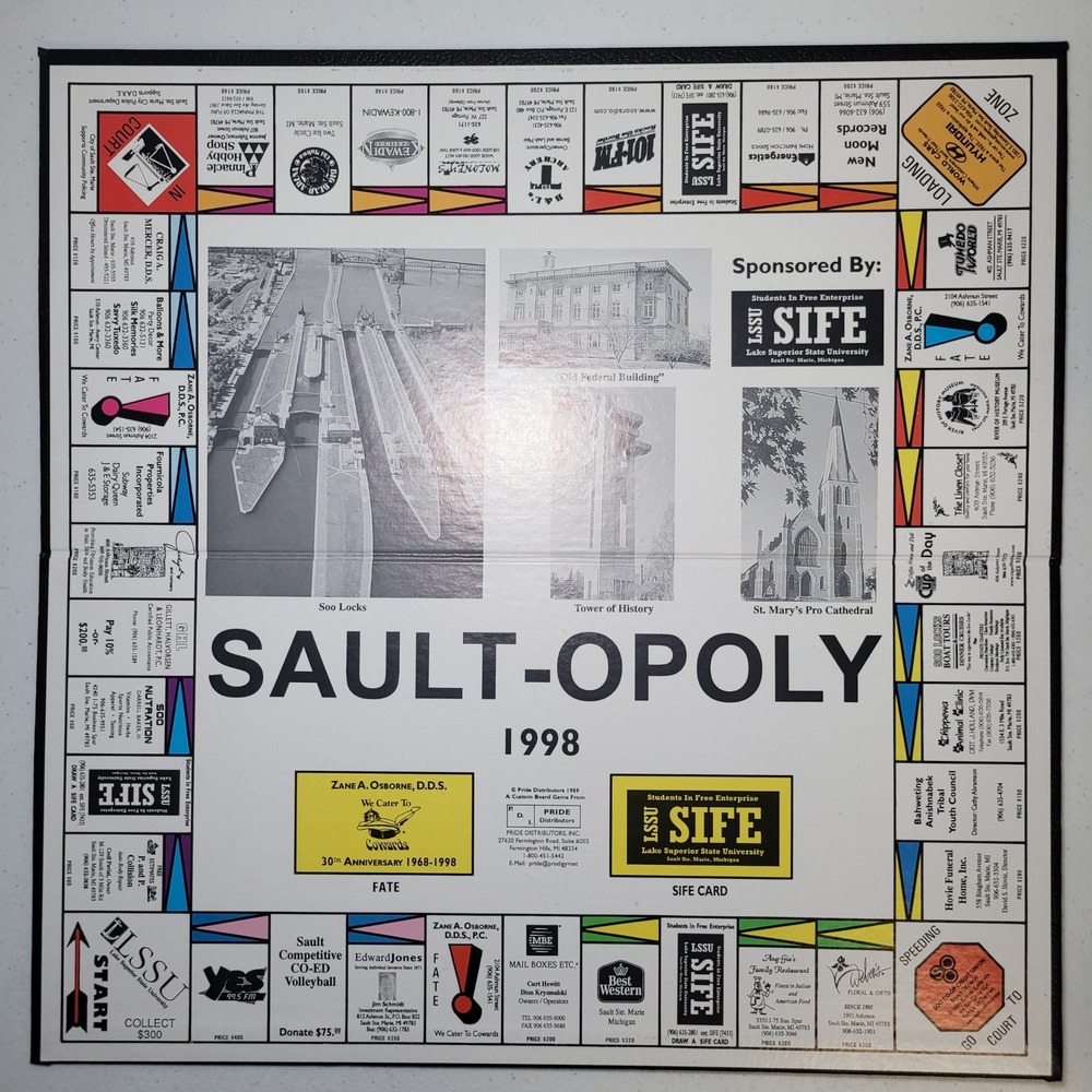 Sault Opoly Board Replacement Vintage 1998 Sault Ste Marie Michigan Game Board